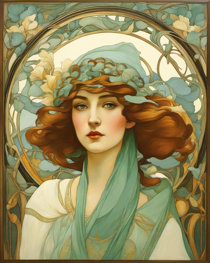 [Painting, Art Nouveau] Painting, Art Nouveau, Leanan sídhe, Irish folklore creature by  author William Butler Yeats, 19th century; [Painting, Art Nouveau] Painting, Art Nouveau, Leanan sídhe,; [Painting, Art Nouveau] Painting, Art Nouveau, stunning woman