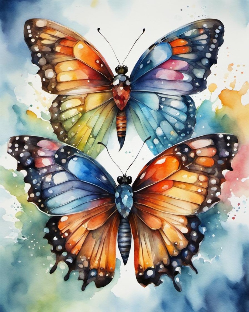 [Watercolor painting style, masterpiece] Butterfly, illustration, Watercolor, crystal, Colorful, 2.5-Dimensional, Super-Resolution, Angelic, insanely detailed and intricate, hypermaximalist, elegant, ornate, hyper realistic, super detailed