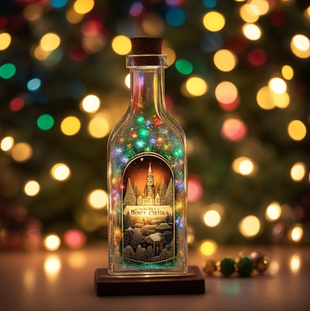 Close-up photograph of a glass bottle realistically containing a 3D micro [KISSING COUPLE] scene with intricate details, set against a softly blurred PARTY LIGHTS, glowing text: “HAPPY”
; Close-up photograph of a glass bottle realistically containing a 3D micro COUPLE KISSING scene with intricate details, set against a softly blurred PARTY LIGHTS, glowing text “HAPPY”; Close-up photograph of a glass bottle realistically containing a 3D micro scene with intricate details, set against a softly blurred PARTY LIGHTS, glowing text “HAPPY”; Close-up photograph of a glass bottle realistically containing a 3D micro scene with intricate details, set against a softly blurred PARTY LIGHTS, glowing text “MERRY CHRISTMAS”