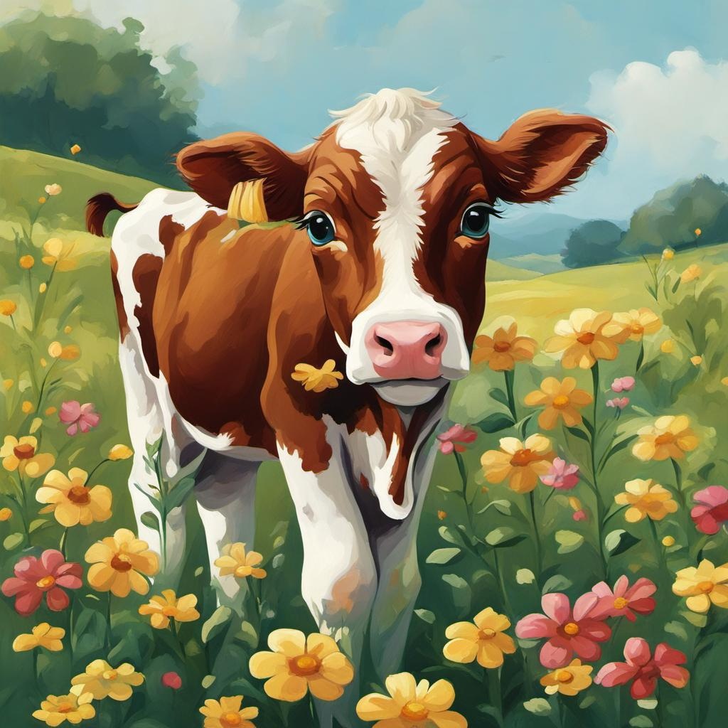 [Watercolor painting style, masterpiece] Cartoon calf with flowers; [Watercolor painting style, masterpiece] Cartoon calf with flowers; [Watercolor painting style, masterpiece] Cartoon calf with flowers; [Watercolor painting style, masterpiece] Cartoon calf with flowers; [Watercolor painting style, masterpiece] Cartoon calf with flowers; [Pixar style, Disney] Cartoon calf with flowers; [Style of cute cartoon drawing] Cartoon calf with flowers; [Style of caricature illustration] Cartoon calf with flowers; [Style of caricature illustration] Cartoon calf with flowers; [Style of caricature illustration] Cartoon calf with flowers; [vibrant liquid plasma] Cartoon calf with flowers; [vibrant liquid plasma] Cartoon calf with flowers; [vibrant liquid plasma] Cartoon calf with flowers; [Style of Neon Art] Cartoon calf with flowers; [Style of Neon Art] Cartoon calf with flowers; [Style of Neon Art] Cartoon calf with flowers; [Painting, Art Nouveau] Cartoon calf with flowers; [Painting, Art Nouveau] Cartoon calf with flowers; [Painting, Art Nouveau] Cartoon calf with flowers; [Painting, classical] Cartoon calf with flowers