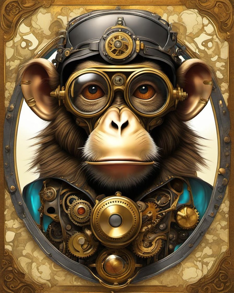 [Style of vintage illustration] steampunk macaque!! brass storybook realism, shadowdepth, gloss, polished, cel-shading whimsical, colorful backdrop, vibrant, hyperdetailed filigree, fantasy one-point perspective cinematic epic, swirling colors, magical, metallics, realistic textures, soft golden glow steampunk leather clockwork technical gears goggles dendritic eldritch steam machine reflective Victorian by Alphonse Mucha; [Oil painting style, impasto, masterpiece] steampunk macaque!! brass storybook realism, shadowdepth, gloss, polished, cel-shading whimsical, colorful backdrop, vibrant, hyperdetailed filigree, fantasy one-point perspective cinematic epic, swirling colors, magical, metallics, realistic textures, soft golden glow steampunk leather clockwork technical gears goggles dendritic eldritch steam machine reflective Victorian by Alphonse Mucha; steampunk macaque!! brass storybook realism, shadowdepth, gloss, polished, cel-shading whimsical, colorful backdrop, vibrant, hyperdetailed filigree, fantasy one-point perspective cinematic epic, swirling colors, magical, metallics, realistic textures, soft golden glow steampunk leather clockwork technical gears goggles dendritic eldritch steam machine reflective Victorian by Alphonse Mucha; [Painting, Art Nouveau] steampunk macaque!! brass storybook realism, shadowdepth, gloss, polished, cel-shading whimsical, colorful backdrop, vibrant, hyperdetailed filigree, fantasy one-point perspective cinematic epic, swirling colors, magical, metallics, realistic textures, soft golden glow steampunk leather clockwork technical gears goggles dendritic eldritch steam machine reflective Victorian by Alphonse Mucha