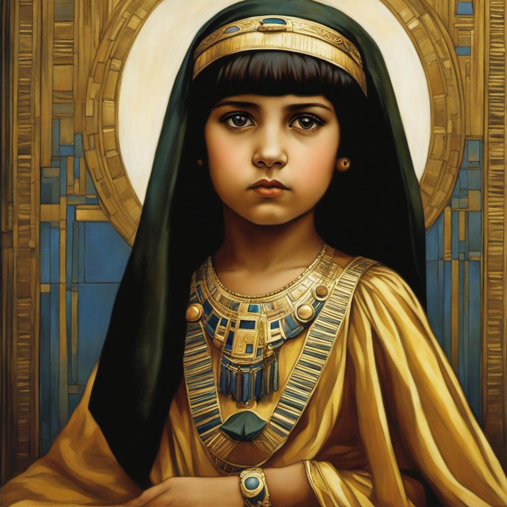 [Painting, Art Nouveau] Cleopatra at the age of 10 realistic photography