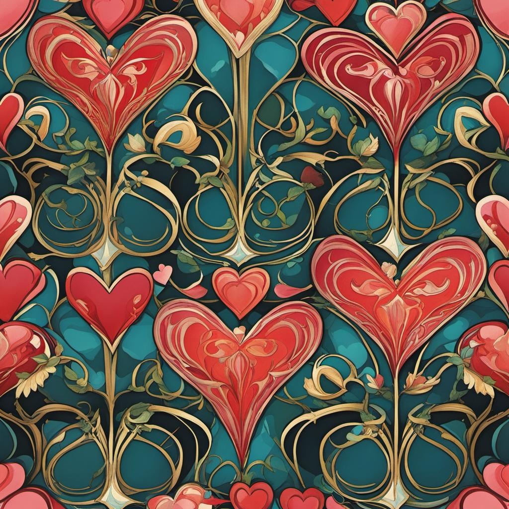 [Style of vector art, clip graphics] Valentine Hearts seamless pattern; [Painting, Art Nouveau] Valentine Hearts seamless pattern