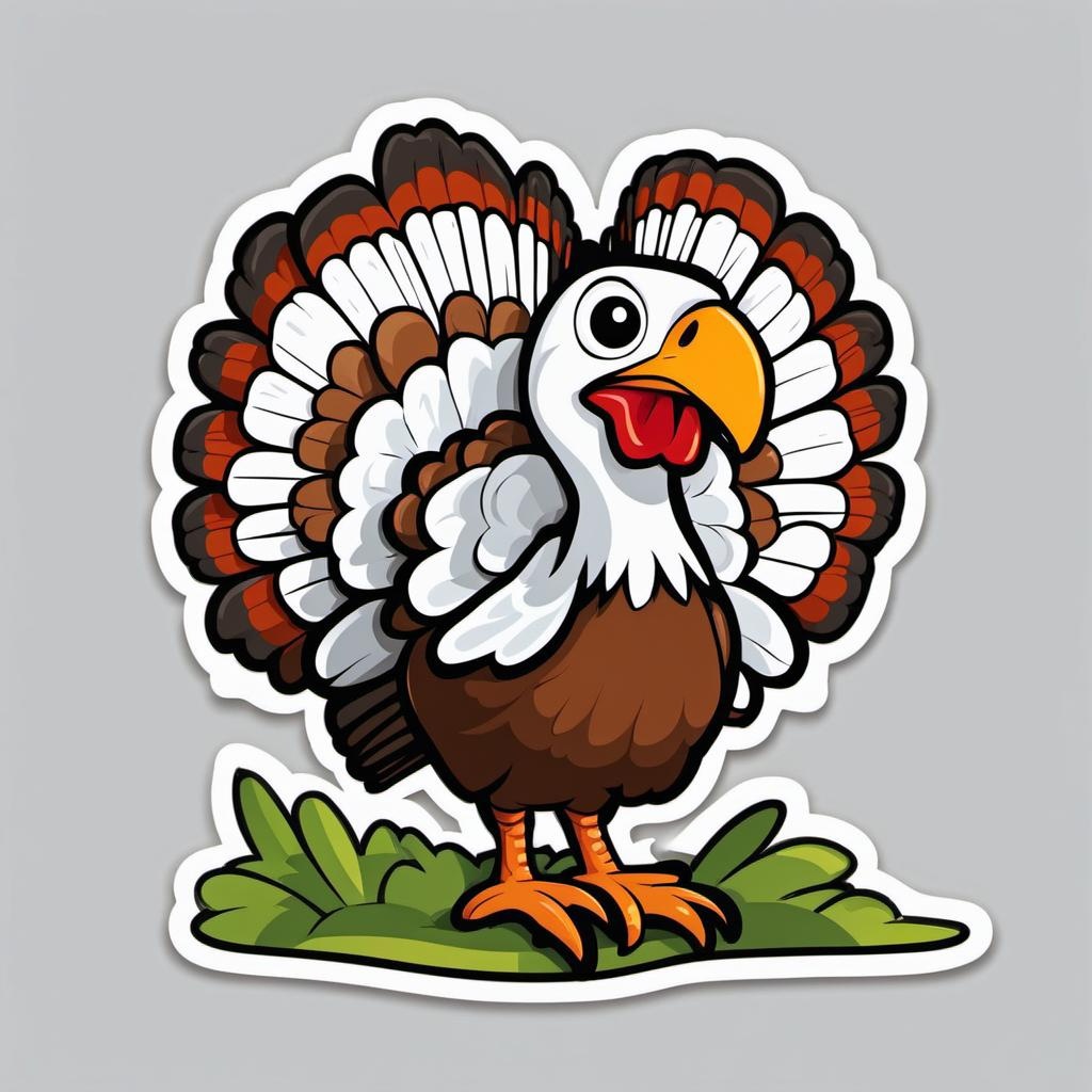 [Die-cut sticker, Cute kawaii sticker, white background, illustration minimalism, vector] Turkey; [Die-cut sticker, Cute kawaii sticker, white background, illustration minimalism, vector] Cartoon Wild Turkey