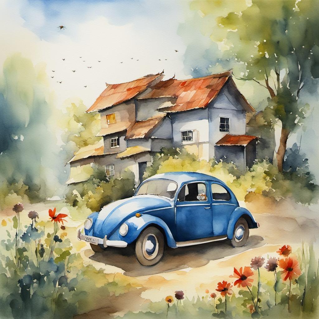 [Watercolor painting style, masterpiece] peaceful bugs and people living together watercolor