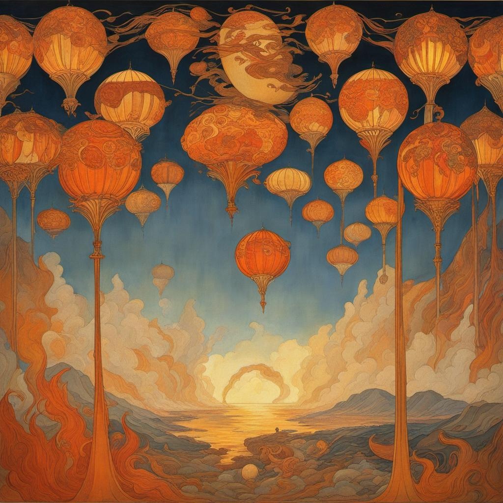 [Painting, Art Nouveau] Goodness gracious, great balls of fire; [Painting, Art Nouveau] Goodness gracious, great balls of fire