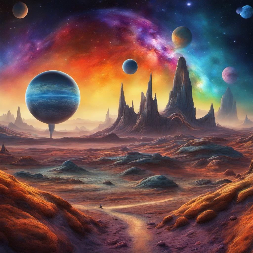 [Watercolor painting style, masterpiece] Alien Landscapes, ((alien-worlds, colorful, illustration, outer-space, psychedelic, science-fiction))":"HDRI, Insanely Detailed, Photographic, f/22, 14mm Lens