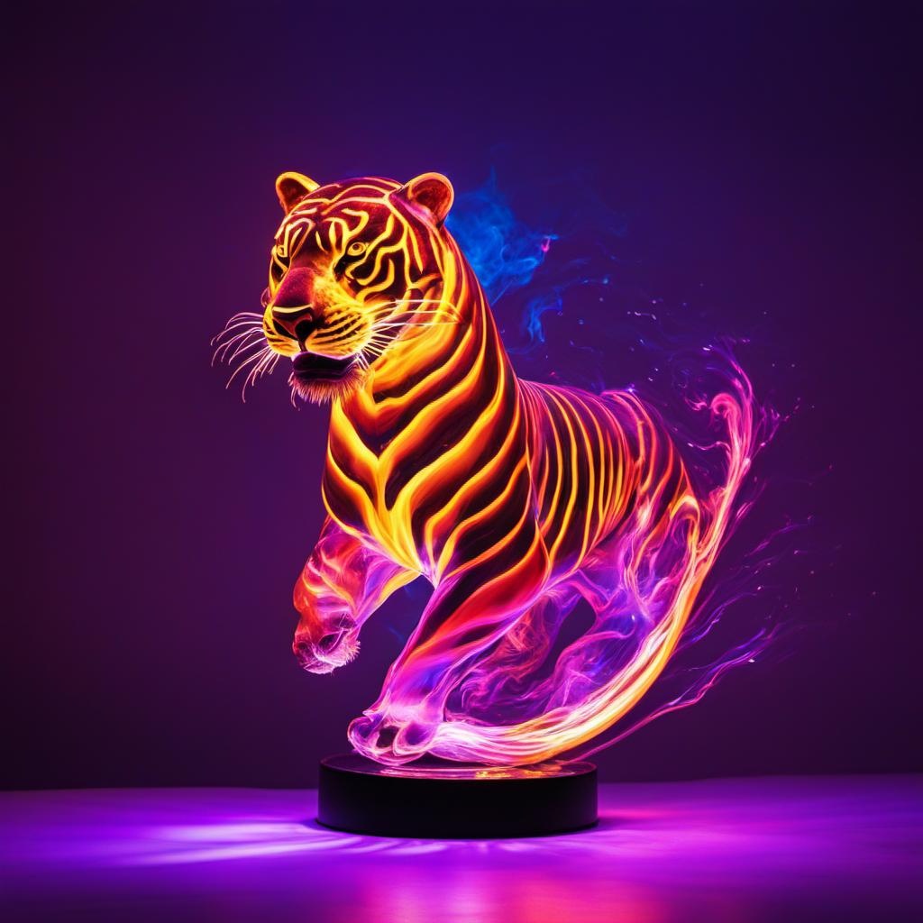 [vibrant liquid plasma] Kinetic light painting of a glass tiger: