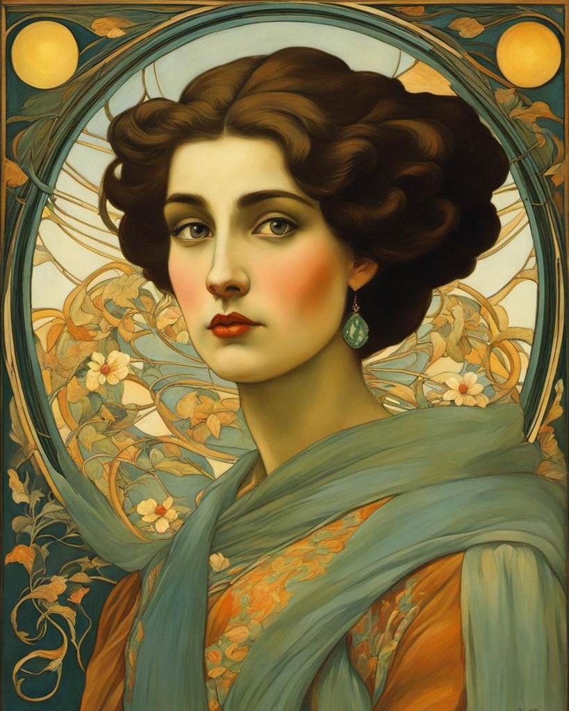 [Painting, surrealism] Art Nouveau, 1890 retro woman's face