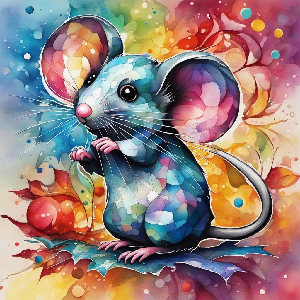 [Watercolor painting style, masterpiece] little Christmas mouse, abstract vector fractal, wave function, Zentangle, 3d shading graffiti art, splash art, street art, spray paint, oil gouache melting, acrylic, high contrast, colorful polychromatic, ultra detailed, ultra quality, CGSociety