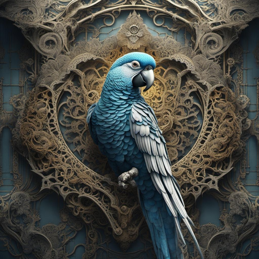 [Watercolor painting style, masterpiece] complex 3d render ultra detailed of a beautiful lace parrot made out of lace, beautiful studio soft light, rim light, vibrant details, luxurious cyberpunk, lace, hyperrealistic, anatomical correct, elegant, beautiful background, octane_render, H. R. Giger style, 16 horror Gustave Doré Greg Rutkowski