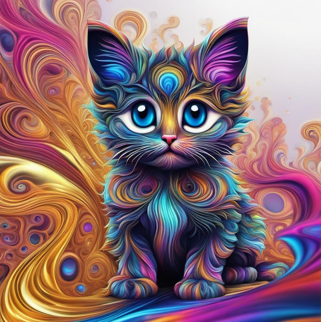 [vibrant liquid plasma] Little Kitten, abstract vector fractal, Zentangle, 3d shading