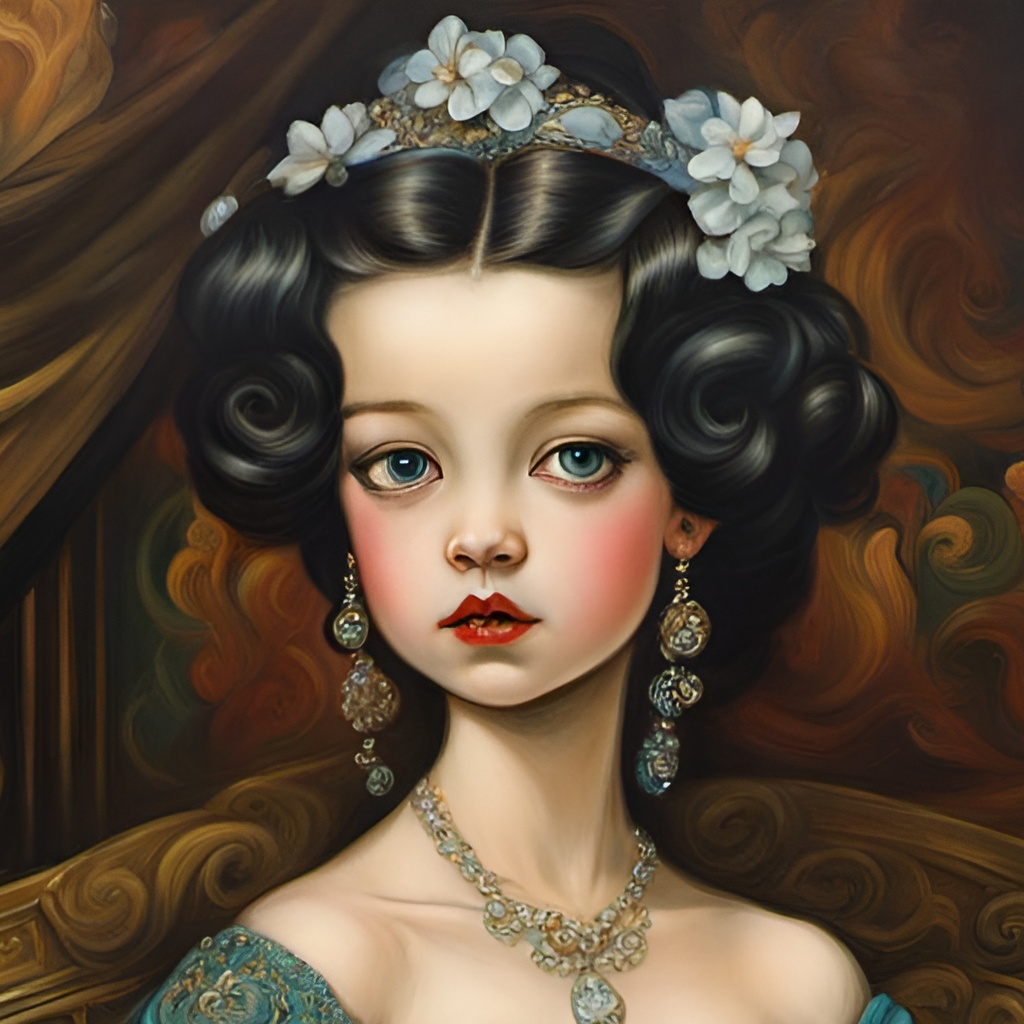 Lady in ball gown, enchanting, Baroque, deep colors, surreal, whimsical, intricate, Jasmine Becket Griffith, Albert Lynch, Todd Lockwood, Salvador Dali,