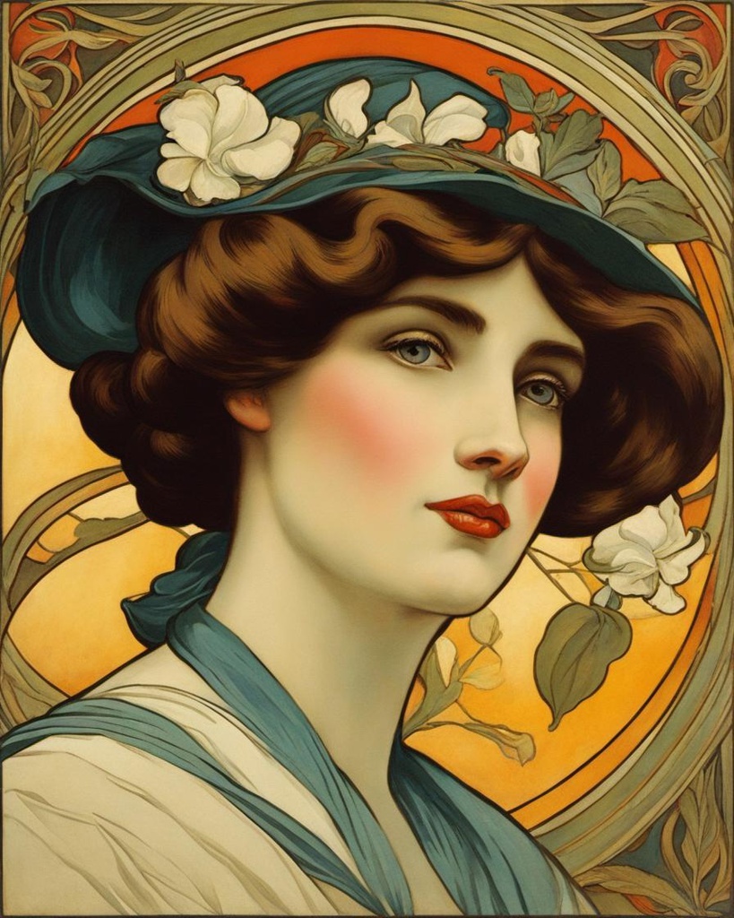 [Painting, classical] Art Nouveau, 1890 retro woman's face