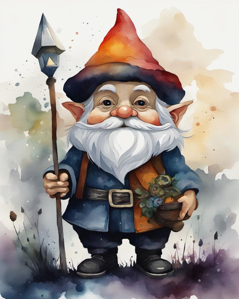 Painting, surrealism, Gothic gnome, full body, abstract vector,; [Watercolor painting style, masterpiece] Painting, surrealism, Gothic gnome, full body, abstract vector,