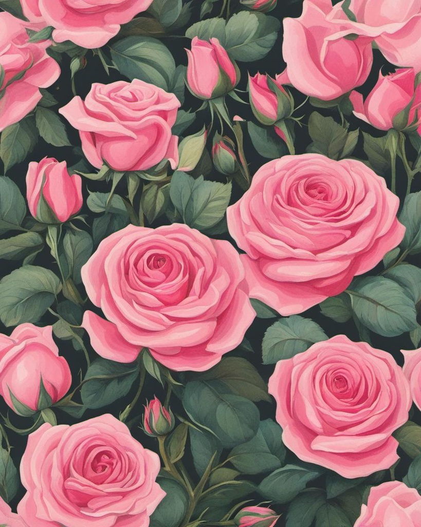 [Style of vintage illustration] Pink Roses