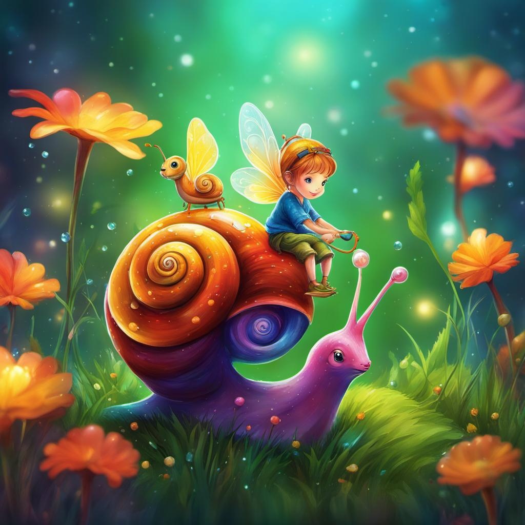 [Watercolor painting style, masterpiece] whimsical illustration of a cute tiny fairy riding a snail, surrounded by grass, colorful, vibrant, grass with dew drops, warm lights, fall vibes,; [Watercolor painting style, masterpiece] whimsical illustration of a cute tiny fairy riding a snail, surrounded by grass, colorful, vibrant, grass with dew drops, warm lights, fall vibes,; [vibrant liquid plasma] whimsical illustration of a cute tiny fairy riding a snail, surrounded by grass, colorful, vibrant, grass with dew drops, warm lights, fall vibes,