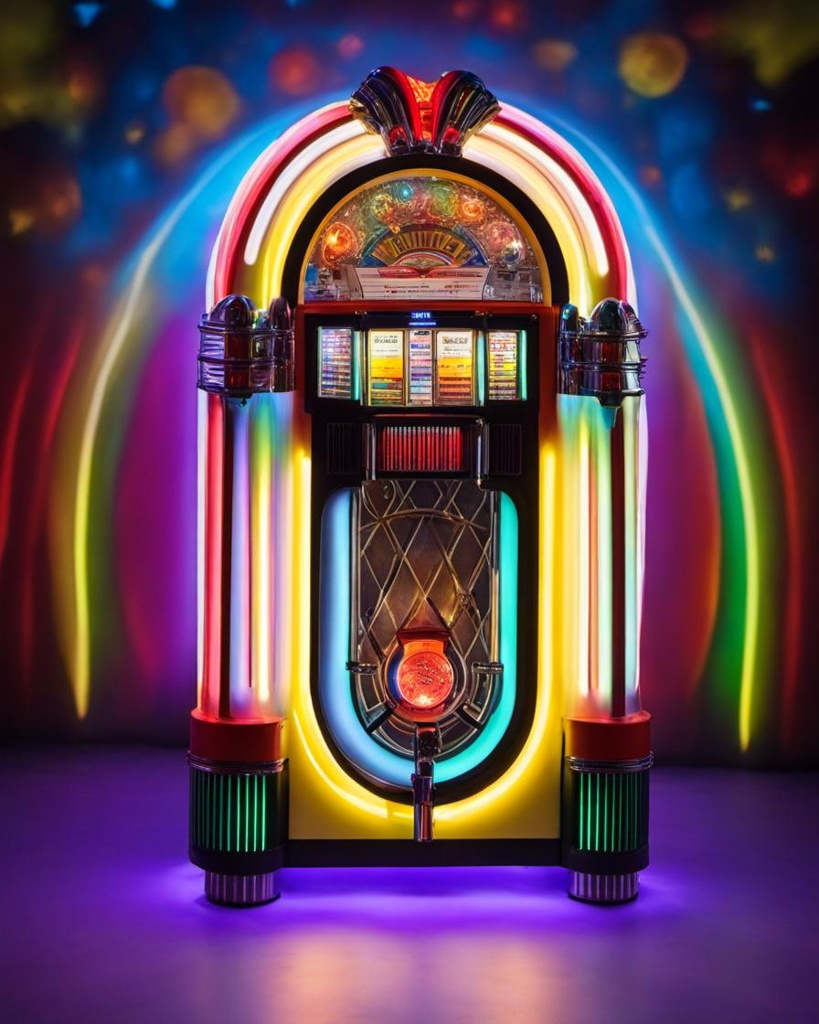 [vibrant liquid plasma] Colorful Wurlitzer Rock-Ola Bubbler Vinyl Jukebox,