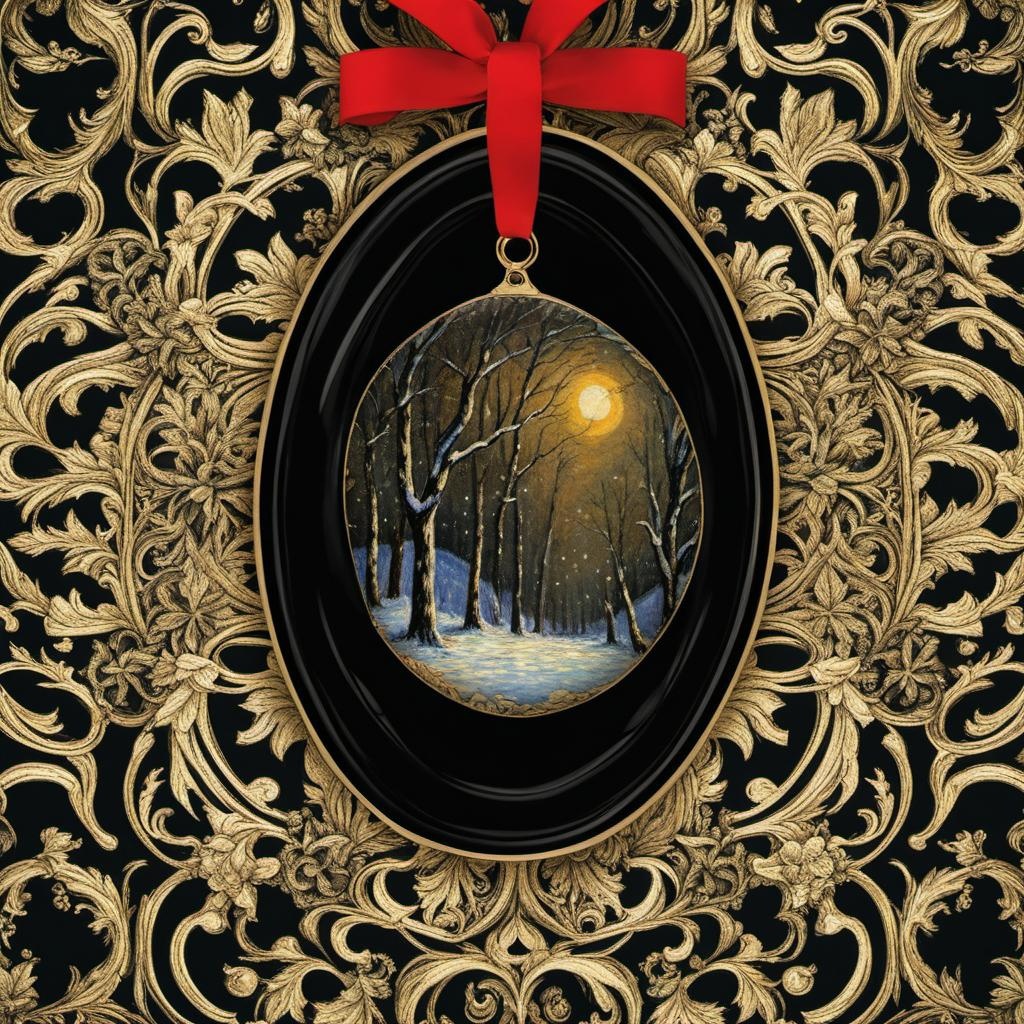 [Style of vintage illustration] oval Christmas Ornament by Monet, bright, frontlight, black background