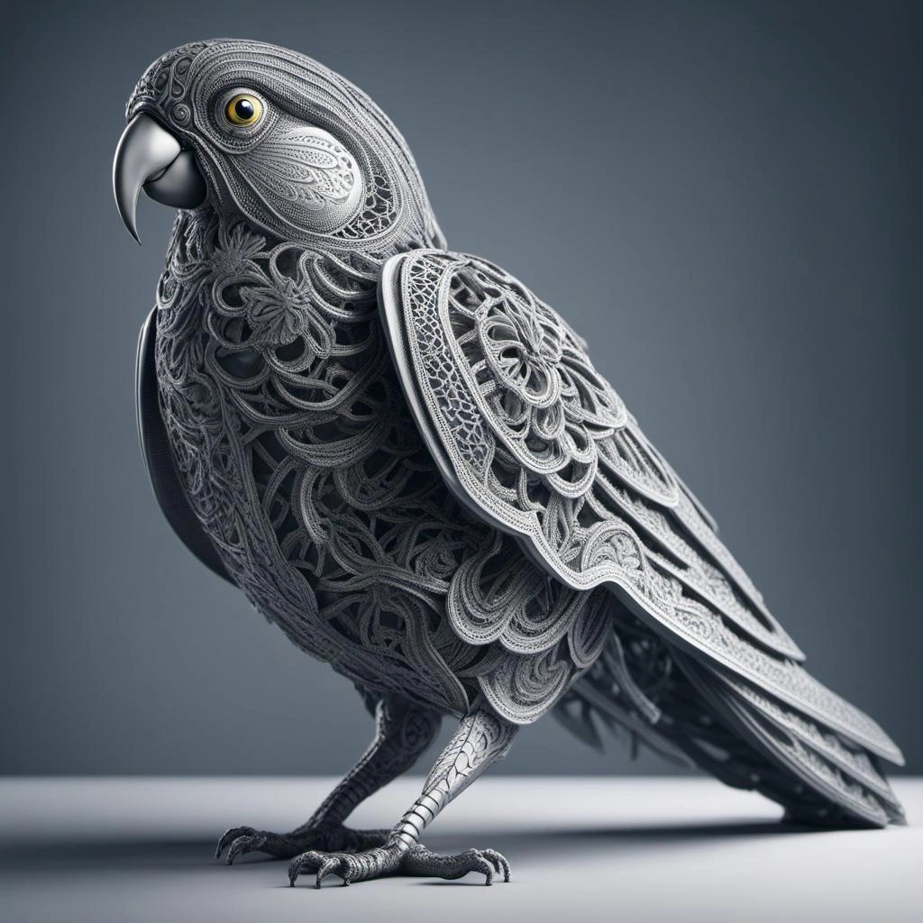 [Style of 3d illustration] complex 3d render ultra detailed of a beautiful lace parrot made out of lace, beautiful studio soft light, rim light, vibrant details, luxurious cyberpunk, lace, hyperrealistic, anatomical correct, elegant, beautiful background, octane_render, H. R. Giger style, 16 horror Gustave Doré Greg Rutkowski