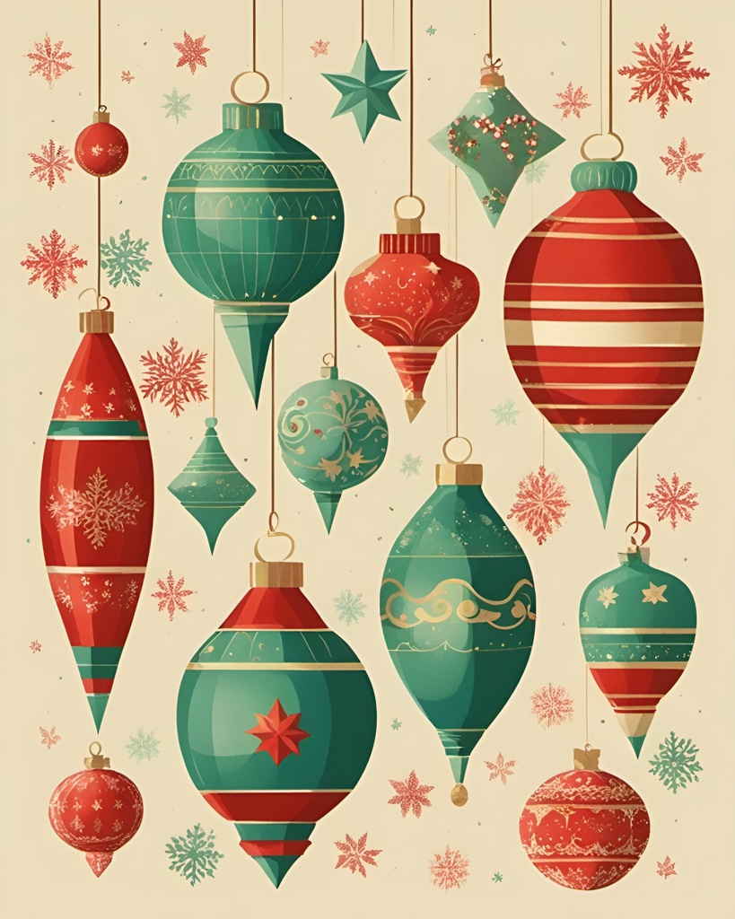 [Style of vintage illustration] Vintage Christmas decorations in a line