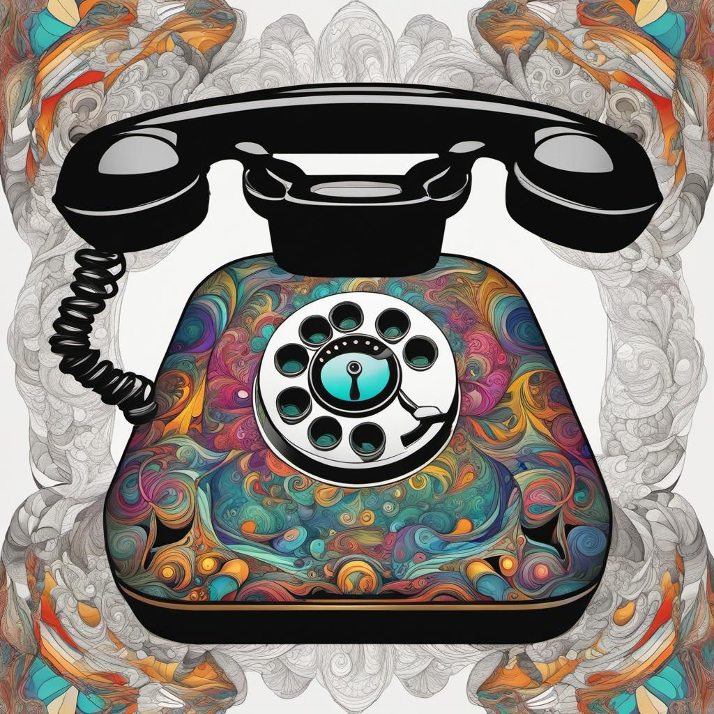 [vibrant liquid plasma] Vintage Psychedelic rotary phone with abstract vector fractal, Zentangle, 3d shading, (blurred background1.3); [vibrant liquid plasma] Vintage Psychedelic rotary phone with abstract vector fractal, Zentangle, 3d shading, blurred background; [Painting, Art Nouveau] Vintage Psychedelic rotary phone with abstract vector fractal, Zentangle, 3d shading, blurred background; [Painting, Art Nouveau] Vintage Psychedelic rotary phone with abstract vector fractal, Zentangle, 3d shading, WHITE BACKGROUND