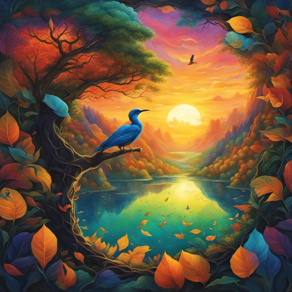 [Watercolor painting style, masterpiece] A colossal geodesic structure in the shape of a human eye, nestled in a verdant valley. The eye's iris is a vibrant lake, reflecting the hues of the setting sun. From the pupil, a bird takes flight, its wings catching the golden light. The scene is vibrant and dynamic, filled with the rustling of leaves and the distant echo of the bird's call. The extraordinary sight is rendered in a vivid, imaginative style, where reality blends with fantasy. The overall atmosphere is one of awe and wonder, a celebration of the harmony between nature and human ingenuity.; [Style of vintage illustration] A colossal geodesic structure in the shape of a human eye, nestled in a verdant valley. The eye's iris is a vibrant lake, reflecting the hues of the setting sun. From the pupil, a bird takes flight, its wings catching the golden light. The scene is vibrant and dynamic, filled with the rustling of leaves and the distant echo of the bird's call. The extraordinary sight is rendered in a vivid, imaginative style, where reality blends with fantasy. The overall atmosphere is one of awe and wonder, a celebration of the harmony between nature and human ingenuity.; [Style of paper filigree painting] A colossal geodesic structure in the shape of a human eye, nestled in a verdant valley. The eye's iris is a vibrant lake, reflecting the hues of the setting sun. From the pupil, a bird takes flight, its wings catching the golden light. The scene is vibrant and dynamic, filled with the rustling of leaves and the distant echo of the bird's call. The extraordinary sight is rendered in a vivid, imaginative style, where reality blends with fantasy. The overall atmosphere is one of awe and wonder, a celebration of the harmony between nature and human ingenuity.; [Painting, Art Nouveau] A colossal geodesic structure in the shape of a human eye, nestled in a verdant valley. The eye's iris is a vibrant lake, reflecting the hues of the setting sun. From the pupil, a bird takes flight, its wings catching the golden light. The scene is vibrant and dynamic, filled with the rustling of leaves and the distant echo of the bird's call. The extraordinary sight is rendered in a vivid, imaginative style, where reality blends with fantasy. The overall atmosphere is one of awe and wonder, a celebration of the harmony between nature and human ingenuity.; [vibrant liquid plasma] A colossal geodesic structure in the shape of a human eye, nestled in a verdant valley. The eye's iris is a vibrant lake, reflecting the hues of the setting sun. From the pupil, a bird takes flight, its wings catching the golden light. The scene is vibrant and dynamic, filled with the rustling of leaves and the distant echo of the bird's call. The extraordinary sight is rendered in a vivid, imaginative style, where reality blends with fantasy. The overall atmosphere is one of awe and wonder, a celebration of the harmony between nature and human ingenuity.