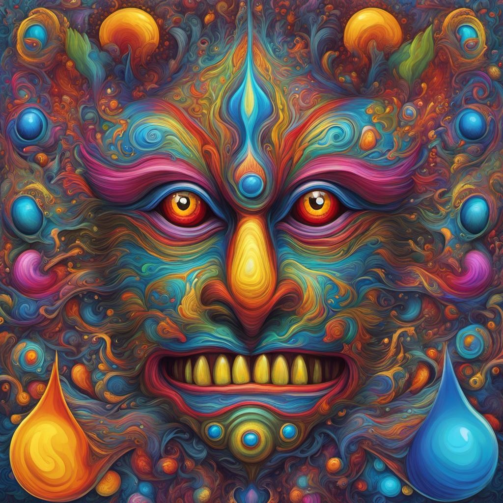 a crying monster, startled angry face, silly face, colorful, psychotic, digital art, fantasy, magic, multi-dimensional, ultra detailed, professional, megapixel, Parade of the absurd, whimsical elements, kaleidoscope of creatures, abstract harmony, fantastical creatures, surreal world, Wassily Kandinsky, Sony Alpha α7,Baroque,Arthur Elrod, Neoni Silverfang