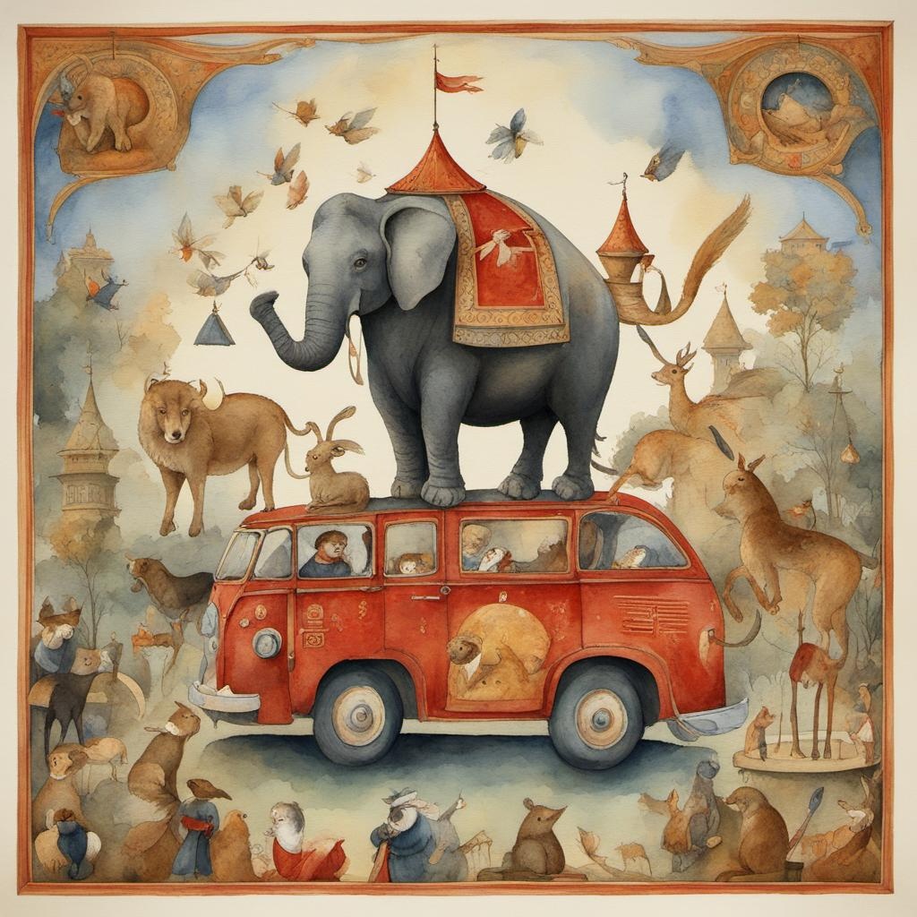 [Watercolor painting style, masterpiece] the exponent equations middle ages animal, circus