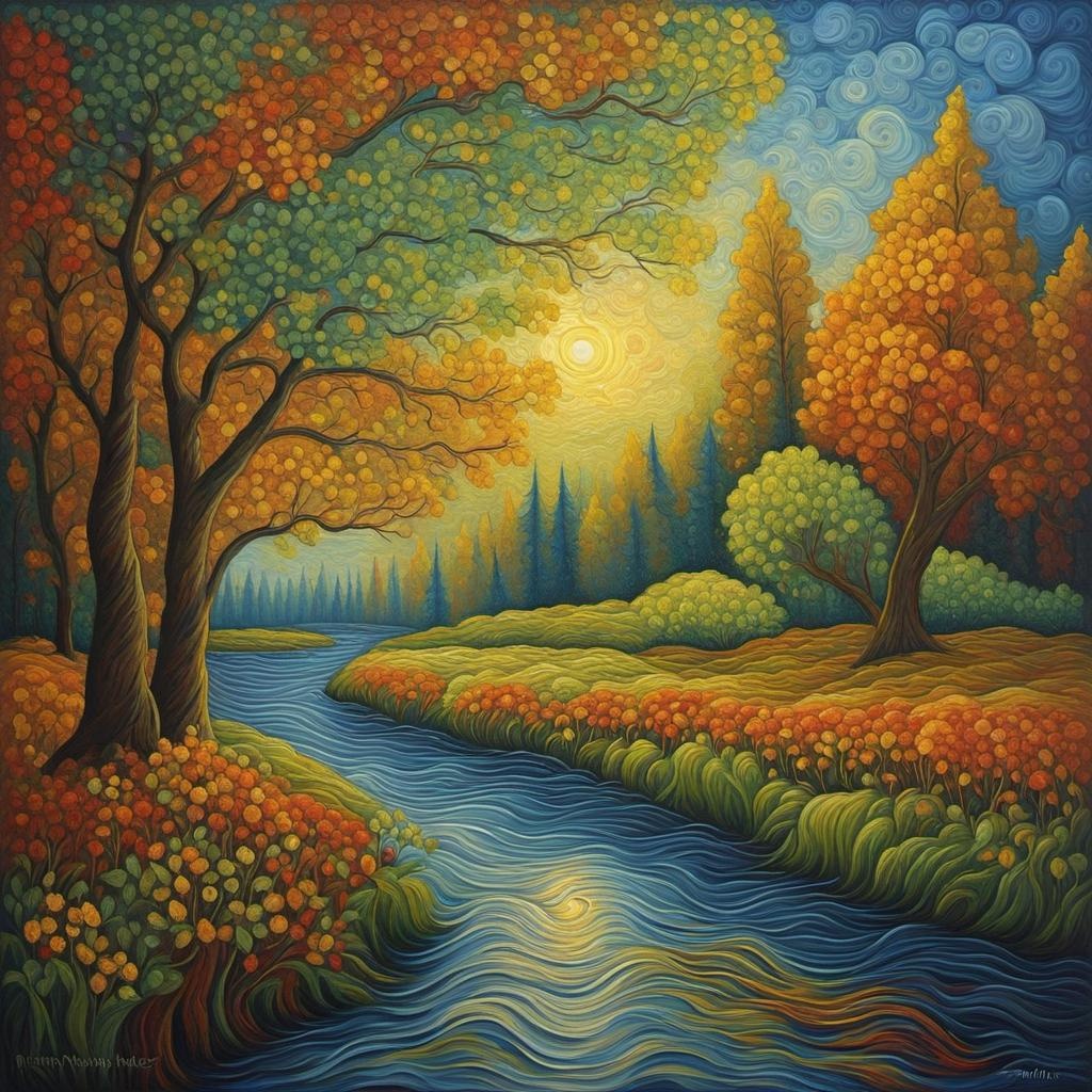 [Oil painting style, impasto, masterpiece] Emily Balivet river