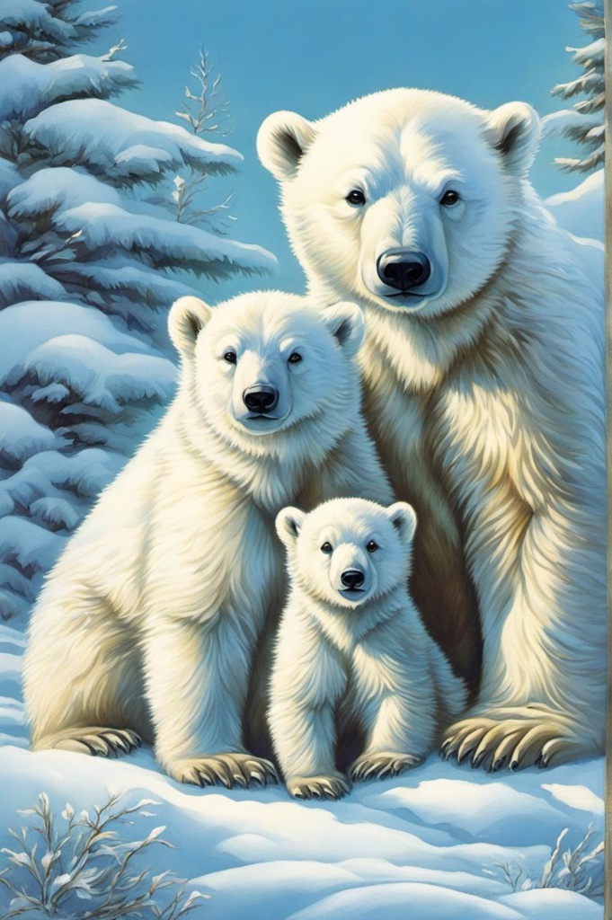 [Watercolor painting style, masterpiece] A scene depicting a polar bear babies amidst the snow on a day with a clear blue sky, style of Jody Bergsma; [Watercolor painting style, masterpiece] A scene depicting a polar bear babies amidst the snow on a day with a clear blue sky, style of Jody Bergsma; [Watercolor painting style, masterpiece] A scene depicting a polar bear babies amidst the snow on a day with a clear blue sky, style of Jody Bergsma; [Style of vintage illustration] A scene depicting a polar bear babies amidst the snow on a day with a clear blue sky, style of Jody Bergsma