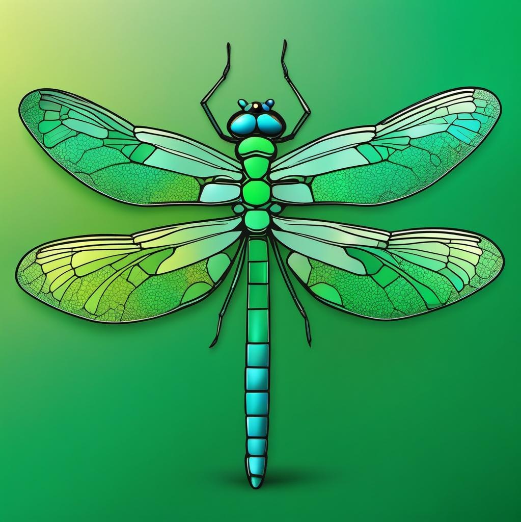 [Style of vector art, clip graphics] Dragonfly, iridescent wings, emerald green body,