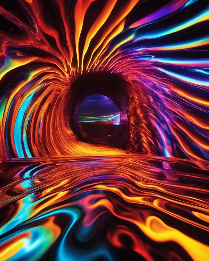 [vibrant liquid plasma] oscillating strength of various colors rays textures in an entertainment booth