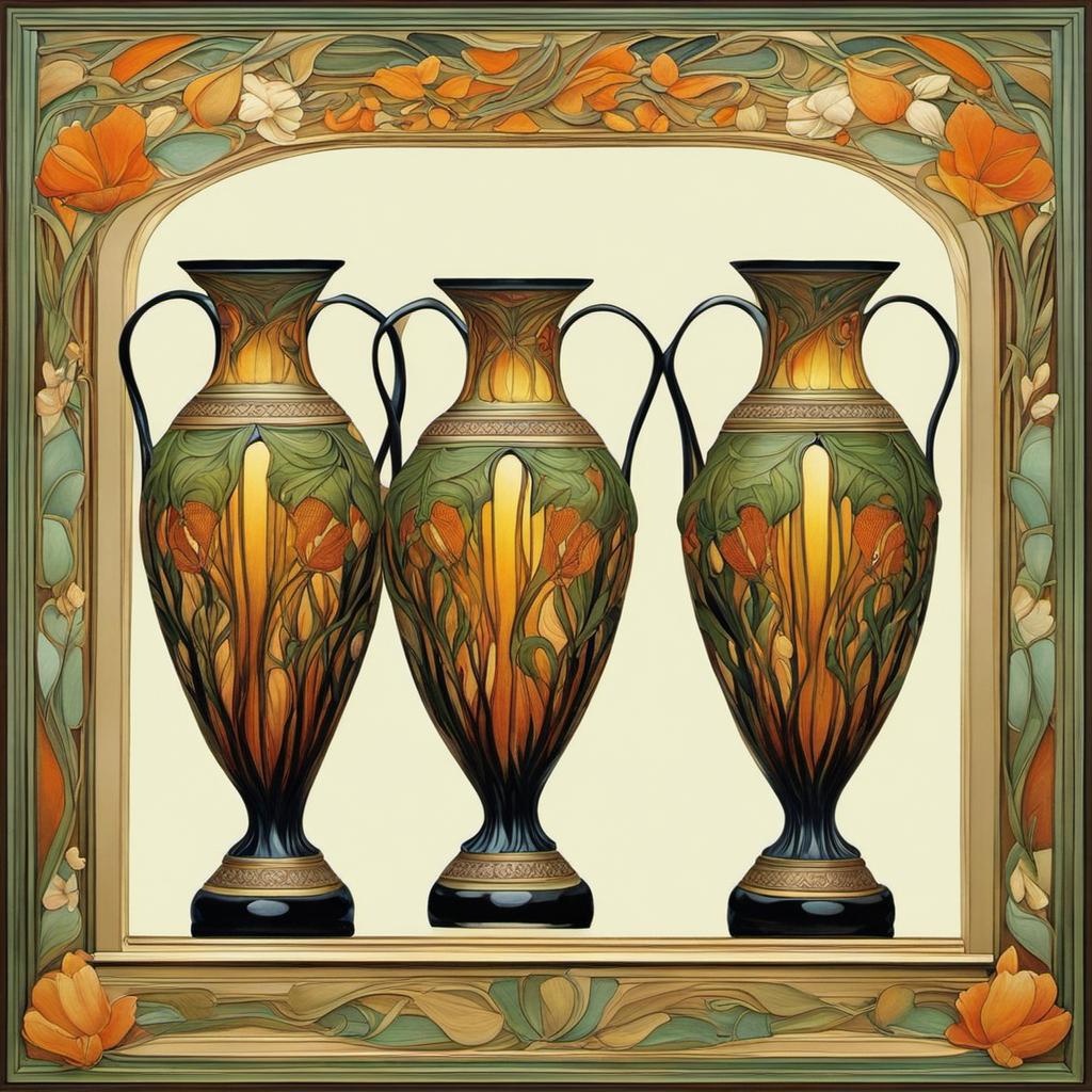 [Painting, Art Nouveau] Art Nouveau Style Vases