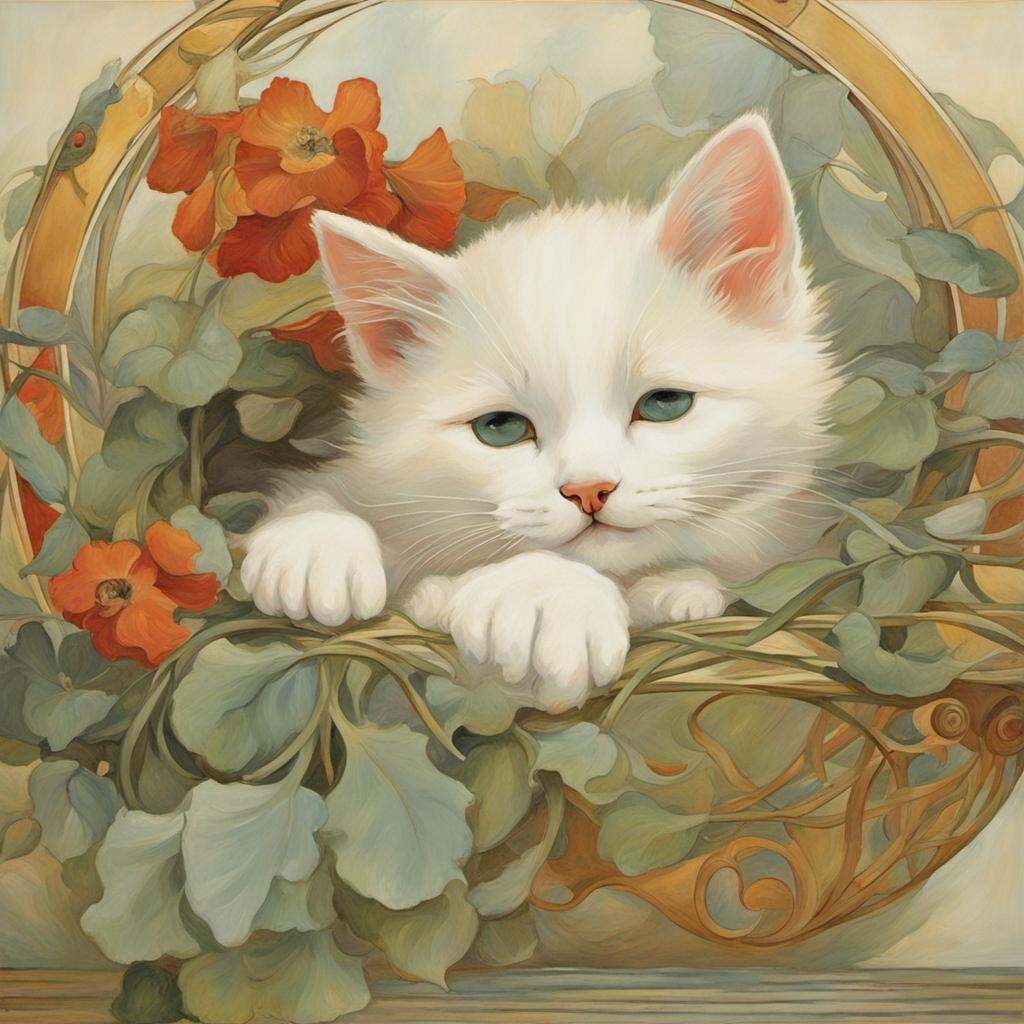 [Painting, Art Nouveau] Sleepy Kitten