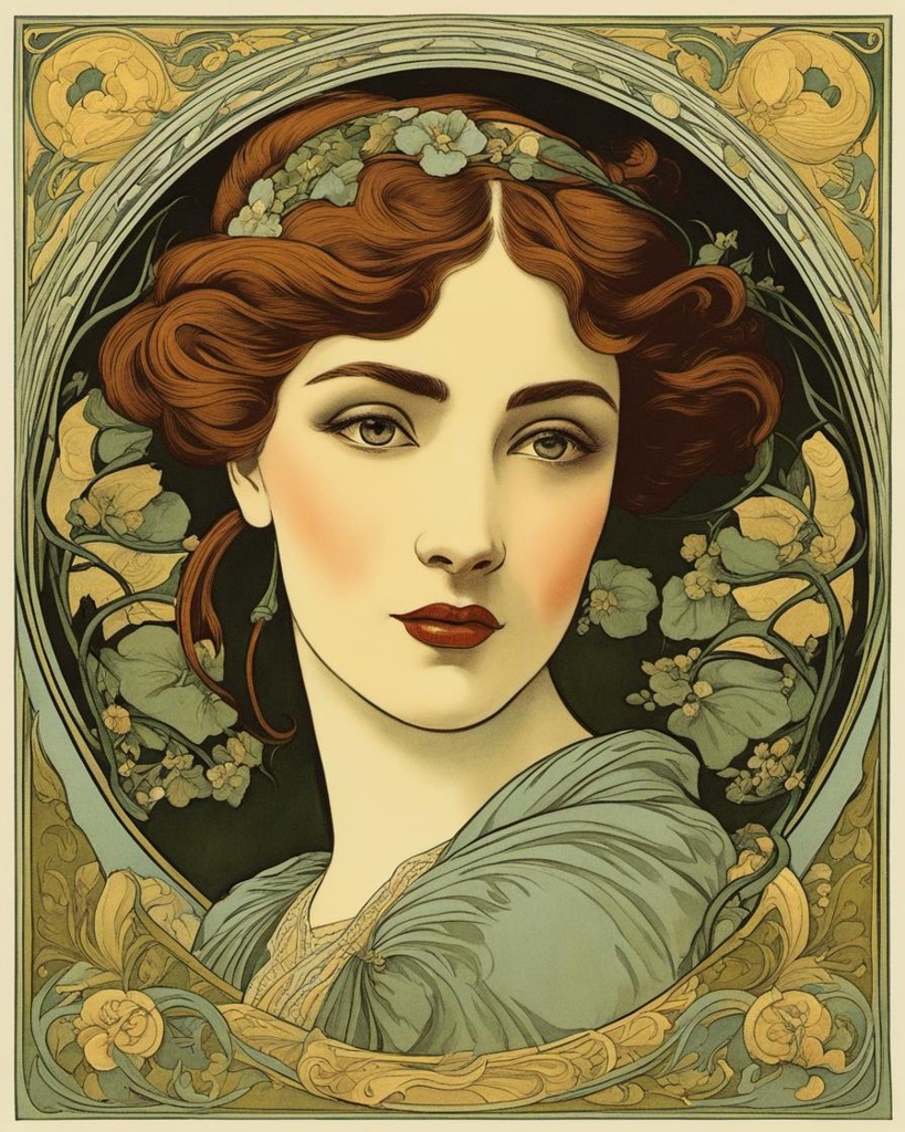 [Style of vintage illustration] Art Nouveau, 1890 retro woman's face