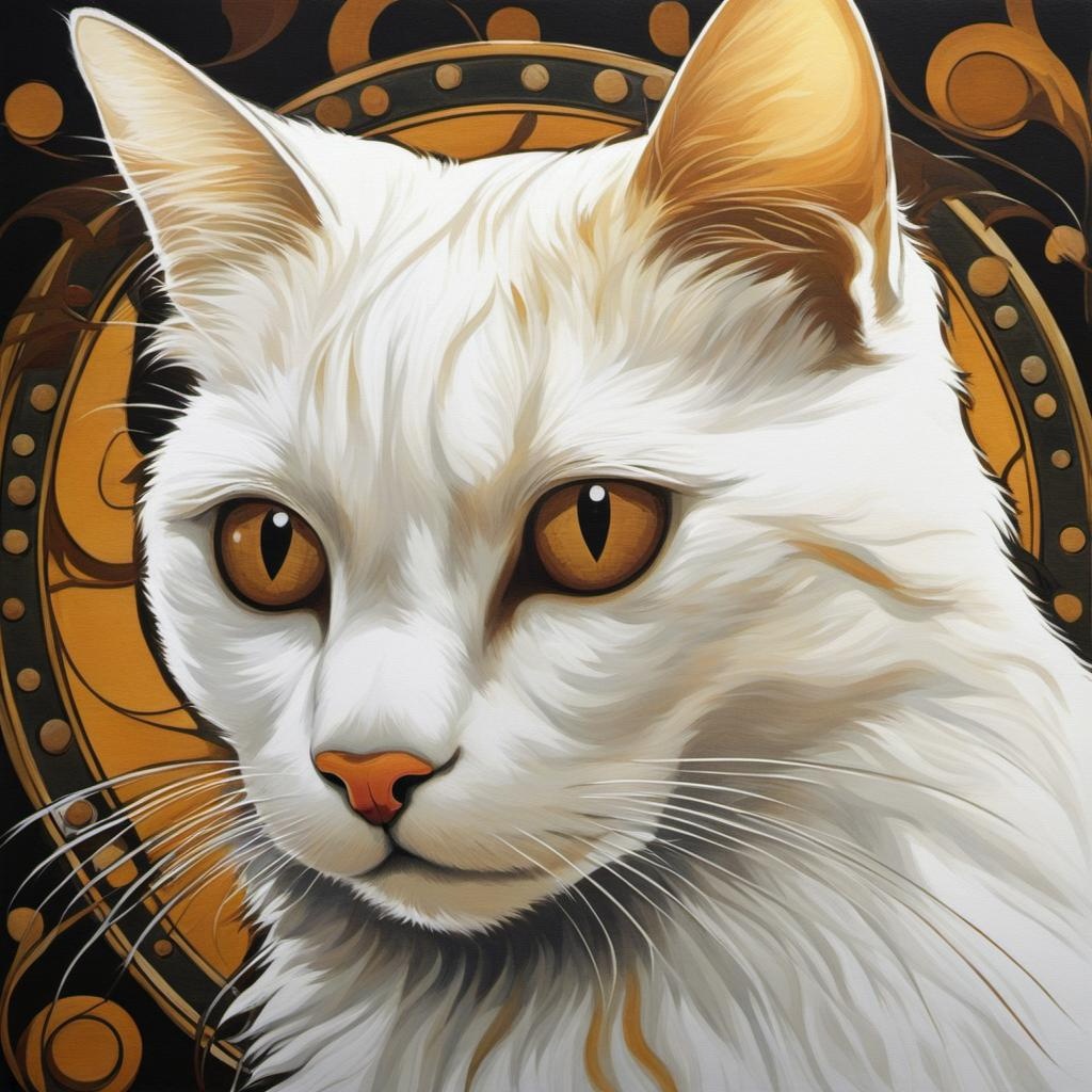 [Painting, Art Nouveau] white, cat with brown and black patches