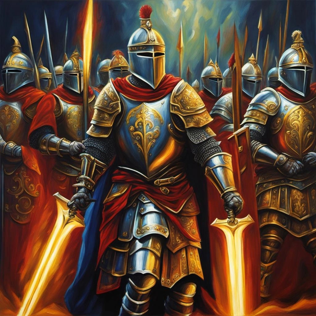 [vibrant liquid plasma] a ceremony of tall Roman knights in glowing armor acrylic oil drawing; [vibrant liquid plasma] a ceremony of tall Roman knights in glowing armor acrylic oil drawing; [vibrant liquid plasma] a ceremony of tall Roman knights in glowing armor acrylic oil drawing