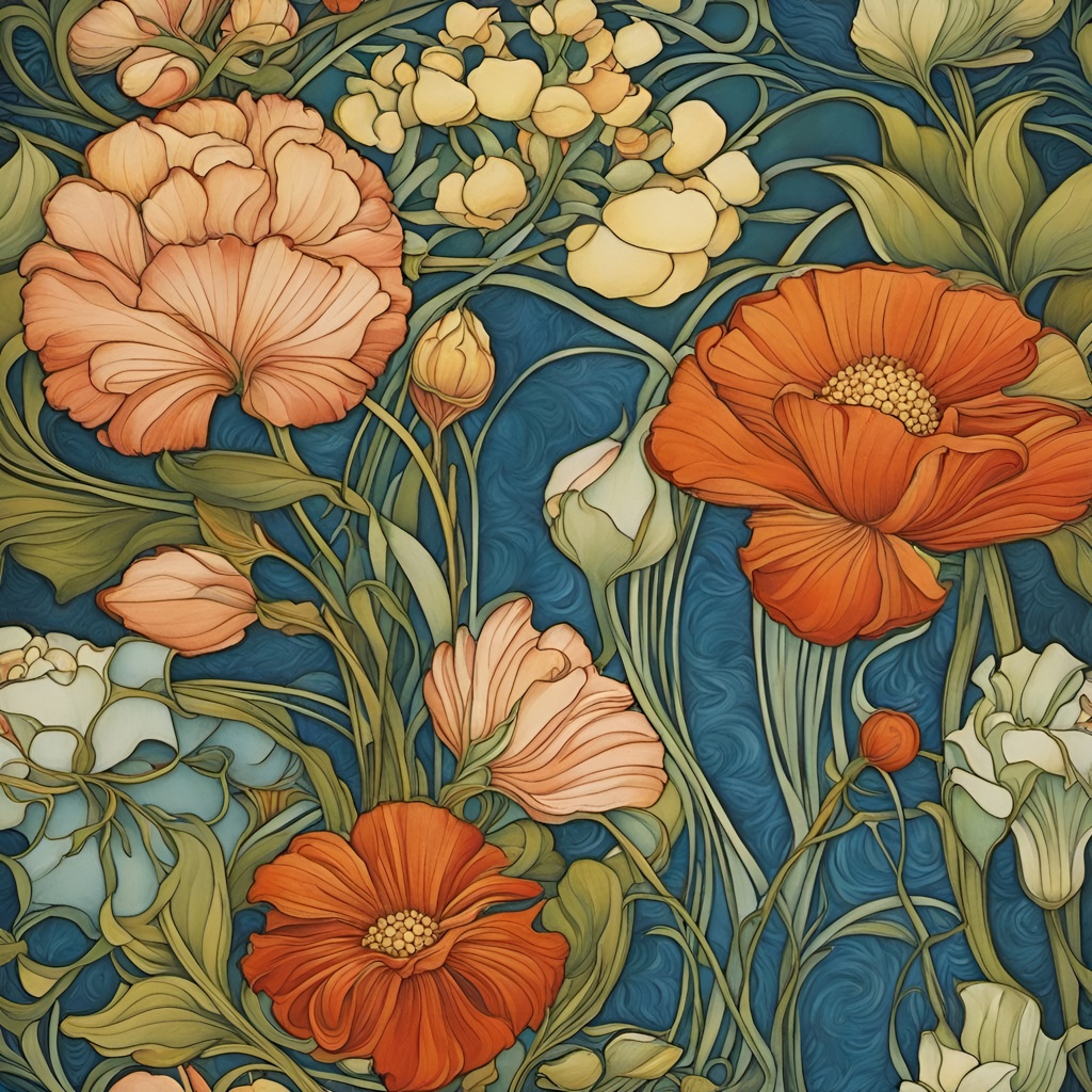 [Painting, Art Nouveau] Art Nouveau Style Vases, vintage flowers