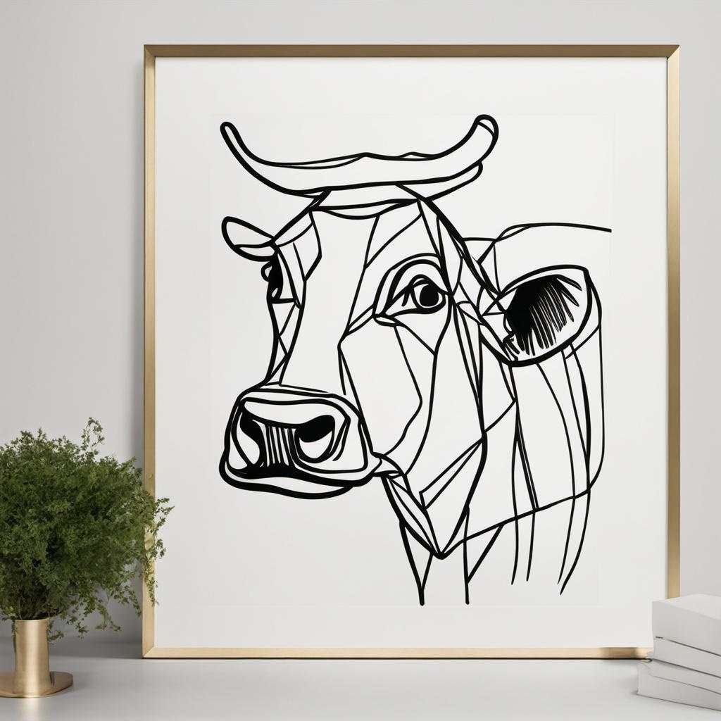 [one line drawing, by Picasso] a cow