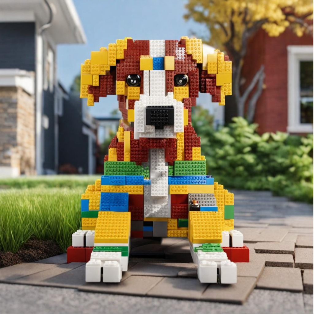 [Built in lego blocks] A cute dog in the front yard