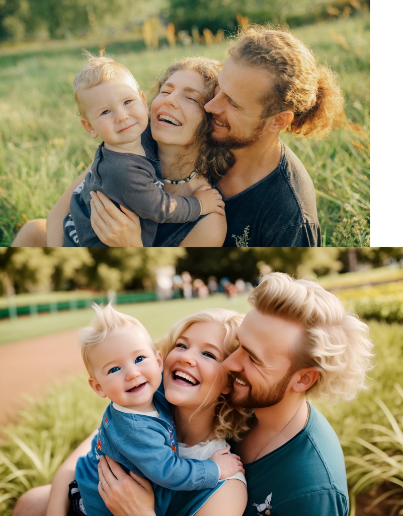 Blond Baby with his Parents; [Pixar style, Disney] Blond Baby with his Parents