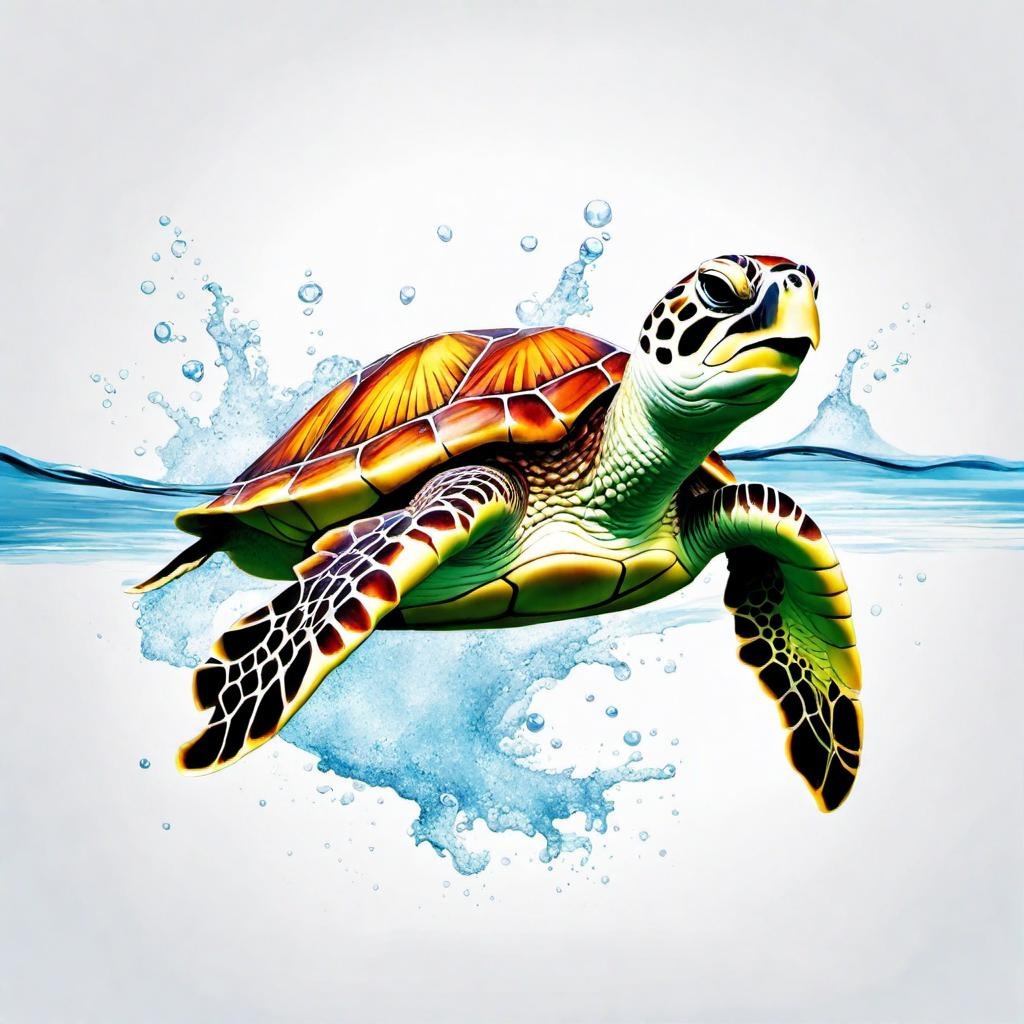 #ffffff; [Style of vector art, clip graphics] sea turtle, splash of water, white background; [Style of children's book illustration, strybk] sea turtle, splash of water, white background; [Style of children's book illustration, strybk] sea turtle, splash of water, white background; [Style of children's book illustration, strybk] sea turtle, splash of water, white background; [Pixar style, Disney] sea turtle, splash of water, white background; [flat vector design of a logo, app icon, minimalism] sea turtle, splash of water, white background