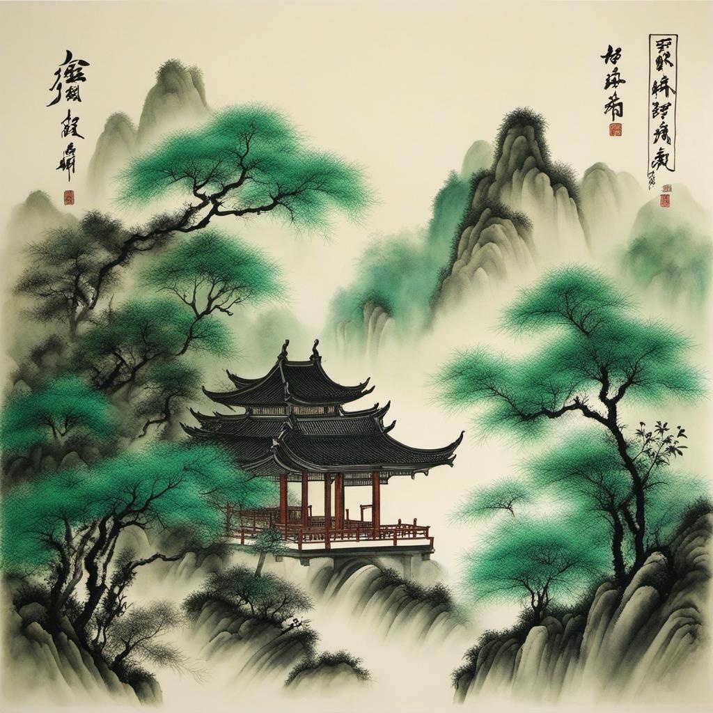 [Style of Chinese painting, traditional, ink, Guo Hua] 井冈翠竹