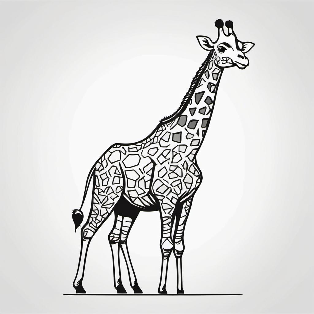 [Style of (line art:1.2), thin black lines, vector illustration, (white background:1.2)] A cute giraffe