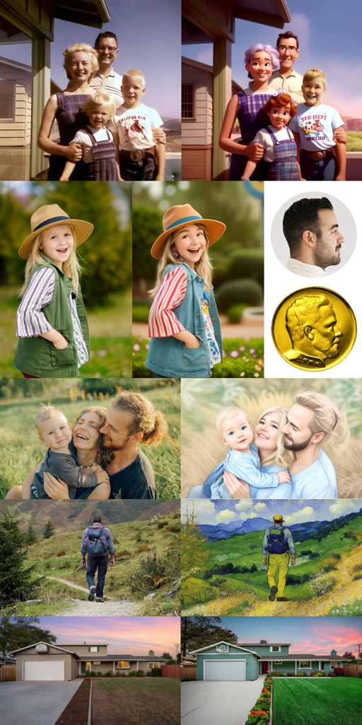 green, arrow, right; a beautiful Golden coin with a person's side face embossed, golden coin, round shape; mother, baby, happy; [Oil painting style, impasto, masterpiece] mother, baby, happy; ML81931947_1_a house.jpg; [Photography, raw, movie shot] a beautiful house, beautiful lawn in the front yard, drive way next to the garage, flowers between drive way and lawn; W.H. Shumard family, circa 1955; [Pixar style, Disney, 3D, cartoon character] A happy girl, wearing a hat; [Style of (sketch drawing:1.5), character sketch] Blonde Baby with his Parents; Blond Baby with his Parents; [Pixar style, Disney, 3D, cartoon character] A cute dog; nX0dcOqey93N_mountaineering, man, trail.jpg; [Style of (sketch drawing:1.5), character sketch] Blonde Baby with his Parents; [Painting, by van Gogh] man, trail, hill, spring