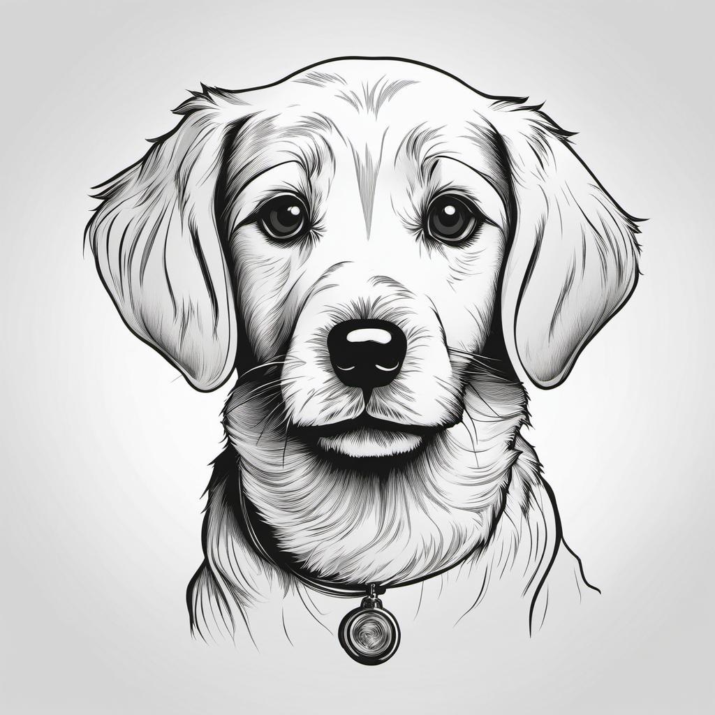 [Style of (line art:1.2), thin black lines, vector illustration, (white background:1.2)] A cute dog